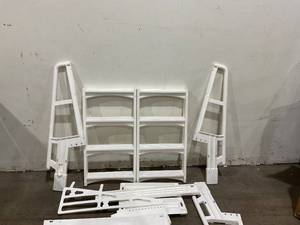 lot 191 image: Vinyl Works SLA A-Frame 48-56 Inch Adjustable Above Ground Swimming Pool Ladder Entry System with Slide Lock Barrier and Handrails, White