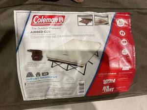 lot 296 image: Coleman Queen Size  Camping Cot, Air Mattress & Pump Combo