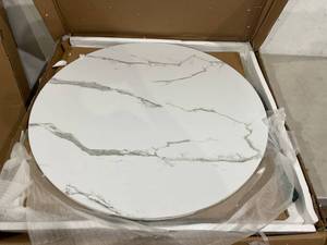 lot 306 image: YITAHOME White Marble Round Coffee Table with Glass - White Black