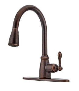 lot 5 image: Pfister Canton Single-Handle Pull-Down Sprayer Kitchen Faucet in Rustic Bronze