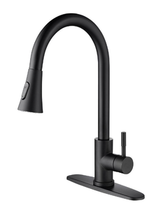 lot 16 image: Matrix Decor 1.8 GPM Contemporary Pull Down Sprayer Kitchen Faucet with Deckplate in Matte Black