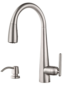 lot 38 image: Pfister Lita 1-Handle Pull-Down Kitchen Faucet With Soap Dispenser