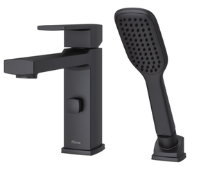 lot 41 image: Pfister Deckard Single-Handle Deck Mount Roman Tub Faucet with Handshower in Matte Black