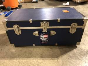 Seward Trunk Seward Rover 30 in. Blue Trunk with Wheels and Lock, 12.25 in H x 15.75 in D, Engineered wood   Customer Returns See Pictures