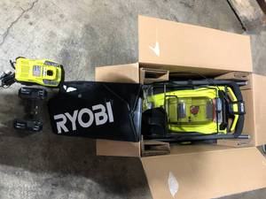 RYOBI ONE HP 18V Brushless 16 in. Cordless Battery Walk Behind Push Lawn Mower with (2) 4.0 Ah Batteries and (1) Charger    Customer Returns See Pictures