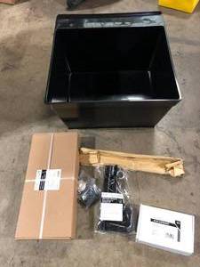 Complete 22.875 in. x 23.5 in. Black 19 Gallon Utility Sink with Black Metal Hybrid High Arc Faucet and Soap Dispenser    Customer Returns See Pictures