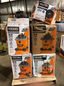 Pallet of Assorted Ridgid WetDry Shop Vacs Various Sizes and Conditions  Customer Returns See Pictures