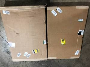 Lot of 2 Prepac Wood Freestanding Garage Cabinet in White Laminate (16 in. W x 36 in. H x 24 in. D)   Customer Returns See Pictures