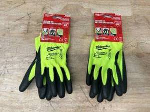 lot 43 image: MILWAUKEE Lot of 2 Pairs of- Large High Visibility Level 2 Cut Resistant Polyurethane Dipped Work Gloves