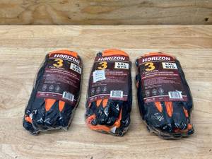 lot 55 image: HORIZON Lot of 3 Packs of- Latex Foam Coated Gloves- LXL (3 pairs per pack)