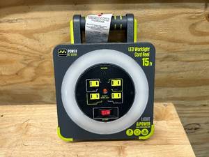 lot 12 image: MASTERPLUG 15 ft. 14AWG Cord Reel with Integrated Work Light