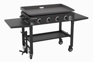 lot 1 image: BLACKSTONE 36 Inch Gas Griddle Cooking Station 4 Burner Flat Top Gas Grill Propane Fuelled Restaurant Grade Professional 36 Outdoor Griddle Station with Side Shelf