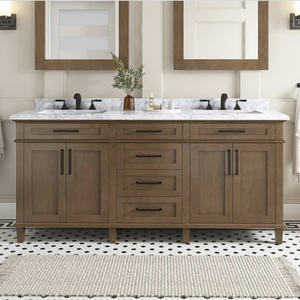 lot 4 image: HOME DECORATORS COLLECTION Sonoma 72 in. W x 22 in. D x 34 in. H Double Sink Bath Vanity in Almond Latte with Carrara Marble Top
