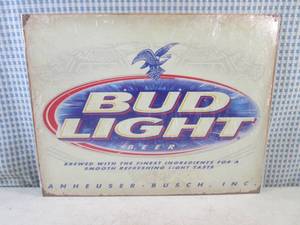 lot 21 image: (C-2) Bud Light Beer Tin Sign - New...