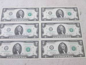 lot 46 image: (CNTR) 6 - $2 Dollar Bills - Serial...