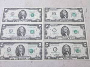 lot 47 image: (CNTR) 6 - $2 Dollar Bills - Serial...