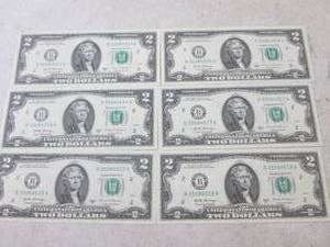 lot 48 image: (CNTR) 6 - $2 Dollar Bills - Serial...