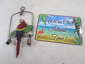 lot 71 image: (H-1) Metal Parot Bell Hanging Deco...