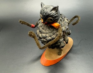Antique Handmade Pinecone Black Cat Decorations
