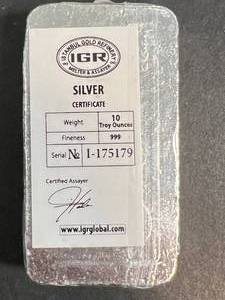 10 TROY OZ .999 FINE SILVER IGR BAR