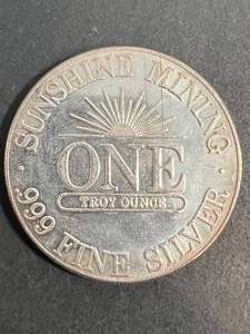 1 TROY OZ .999 FINE SILVER SUNSHINE MINT ROUND