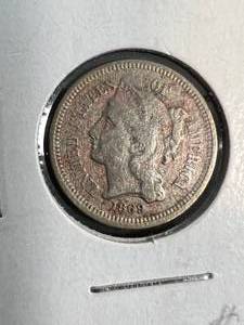 1869 US 3 CENT NICKEL