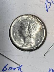 1945 US MERCURY DIME BU