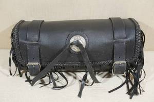 lot 74 image: Genuine Leather Motorcycle Windshield Concho Tool Gear Bag wFringe Trim