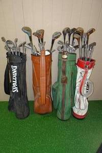 lot 343 image: Assorted Vintage and Antique Golf Clubs and Bags