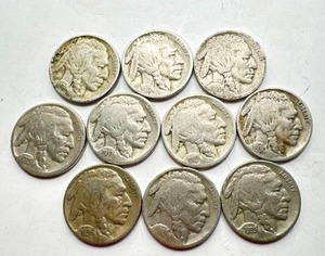 Lot of 10 Different Year Buffalo Nickels