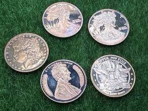Lot of 5 Investment Grade .999 Copper 1oz Rounds