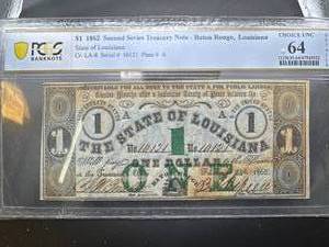 RARE 1862 $1 Graded Choice Uncirculated Bill