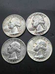 Lot of 4 Silver Washington Quarters