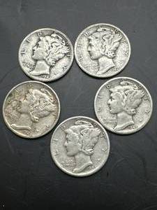 Lot of 5 Mercury Dimes