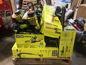 Pallet of Assorted Ryobi Lawn Care Items Various Models and Conditions Customer Returns See Pictures