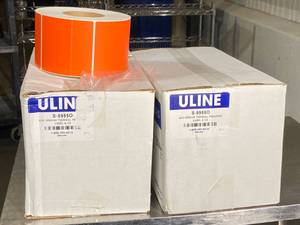 lot 15 image: Uline 4 x 6 Orange ThermalTransfer Labels, 7 rolls