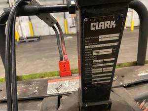 lot 105 image: Clark Model HWD-30 Walkie Rider & 24 Volt Industrial Battery Charger 100 amp, 3 phase power