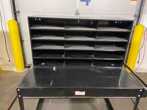 lot 136 image: Rolling Two-Tier Cart with attached Storage Bins