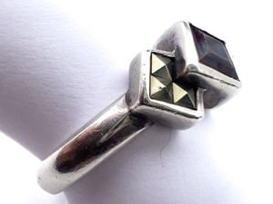 lot 56 image: Bocco Geometric Sterling Silver Ring, Set With Garnet (Presumed) And Marcasite. Size 7.