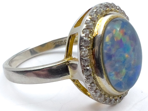 lot 61 image: Stauer Created Opal Gold Plated Sterling Silver Ring, Set With Created Opal Doublet