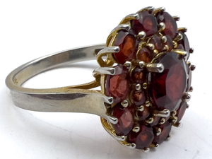 lot 62 image: Round Garnet Cluster, Gold Plated Sterling Silver Ring, Set With Garnet. Size 7 - 7.25.