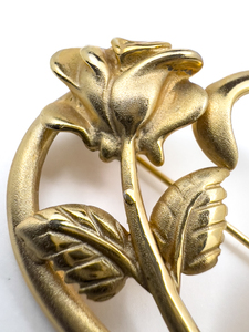 lot 69 image: R.D.C. Princess Diana Memorial, Openwork Heart & Long Stem Rose Yellow Base Metal Brooch.