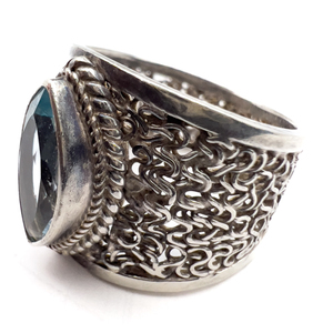 lot 115 image: PTI (Nepal) Sterling Silver Ring, Set With Blue Topaz . Size 9.25 - 9.5.