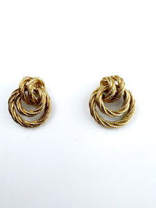 lot 44 image: 3 (three) pairs of Yellow Plated Metal Post Back Pierced Earrings. All Metal Designs.