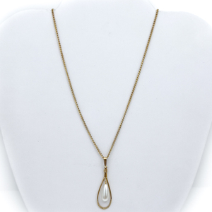 lot 93 image: Simulated Pearl Drop, Yellow Base Metal Pendant Necklace .