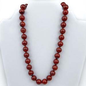 lot 95 image: Kambo, Veined Red Jasper Sterling Silver Claspbead Necklace.