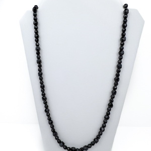 lot 97 image: Faceted Black Glass, White Base Metal Bead Necklace.
