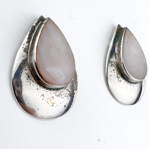 lot 100 image: Boma Sterling Silver Post Back Pierced Earrings. Drop Shape With Mother Of Pearl Centers
