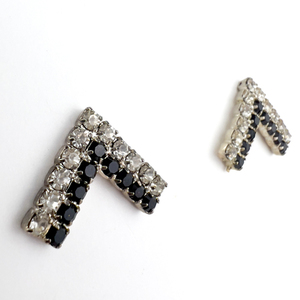 lot 104 image: White Metal Stud Earrings . Chevron with Black & White.
