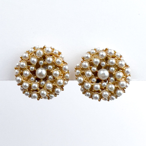 lot 105 image: ArtMode Art, Simulated Pearl Cluster, Yellow Plated Metal Clip-On Earrings .